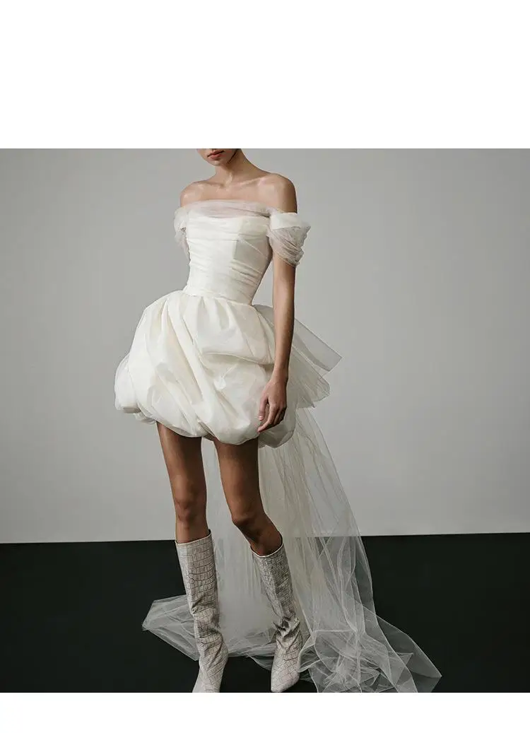 Newest Short Wedding Dresses Classic Elegant Boat Neck Simple Bridal Dress Backless Sexy Vestidos De Novia Customized