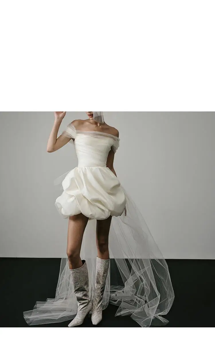 Newest Short Wedding Dresses Classic Elegant Boat Neck Simple Bridal Dress Backless Sexy Vestidos De Novia Customized