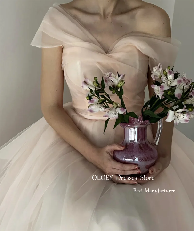 OLOEY Fairy Peack Pink Silk Organza Wedding Dresses Korea Photoshoot Off Shoulder Floor Length Evening Gowns Formal Party