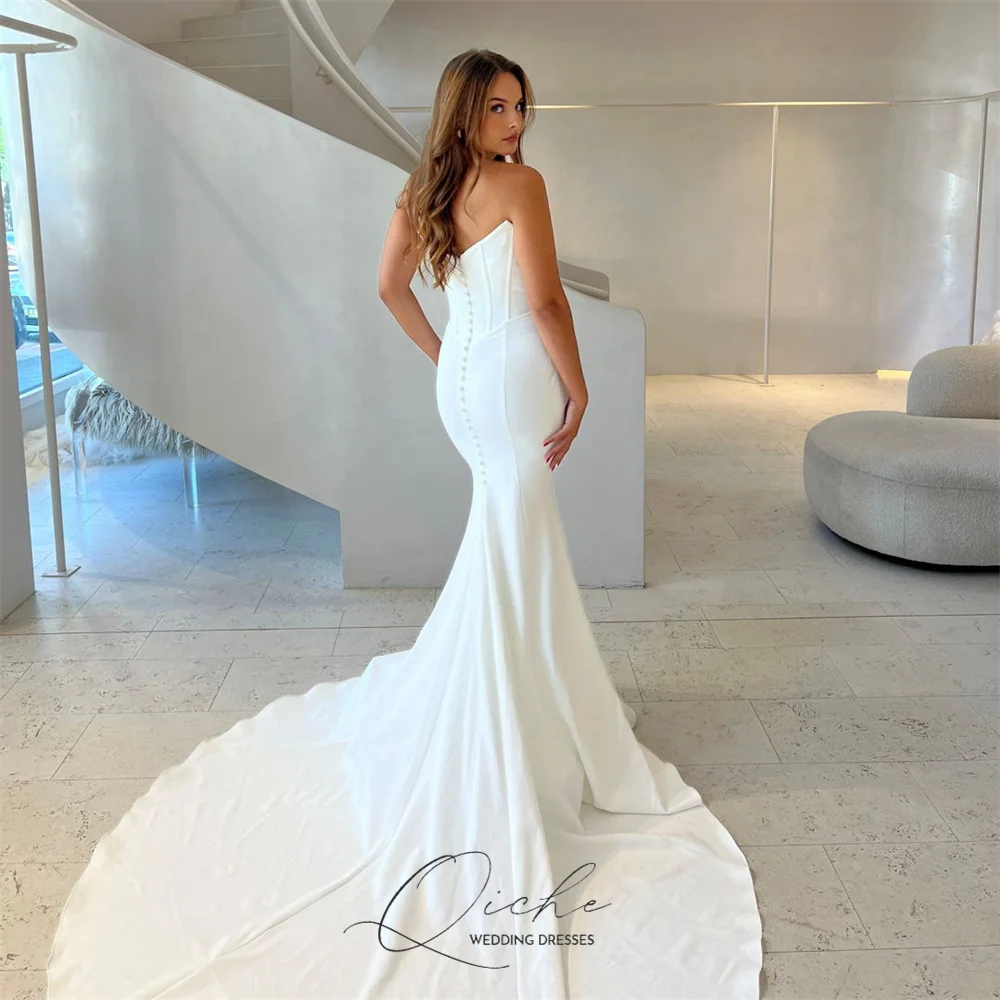 QICHE Classic Mermaid Wedding Dress For Women 2026 V-Neck Pleat High Side Slit Open Back Vestidos De Novia Sleeveless Customized