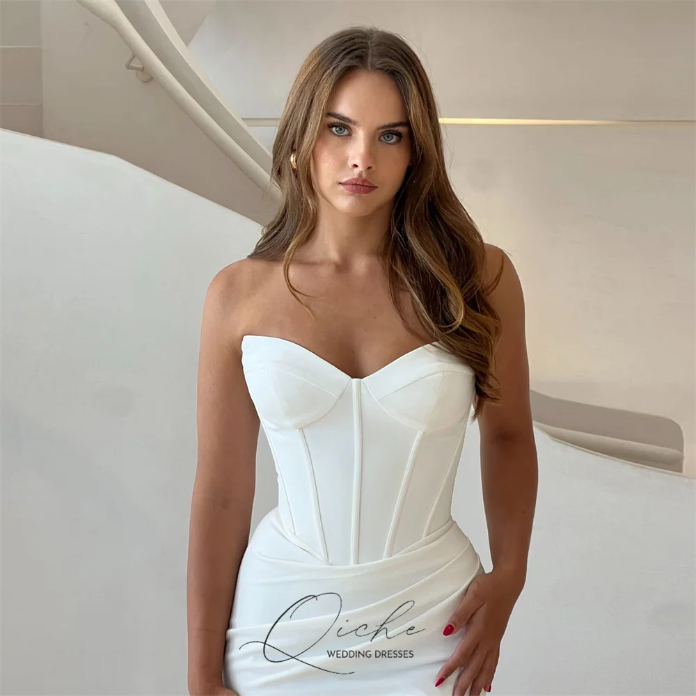 QICHE Classic Mermaid Wedding Dress For Women 2026 V-Neck Pleat High Side Slit Open Back Vestidos De Novia Sleeveless Customized