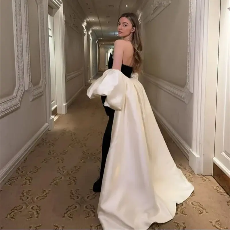 Satin Bridal Detachable Train With Puff Sleeves Morden Wedding Removable Skirts For Dresses Bridal Overskirt Cape Customized