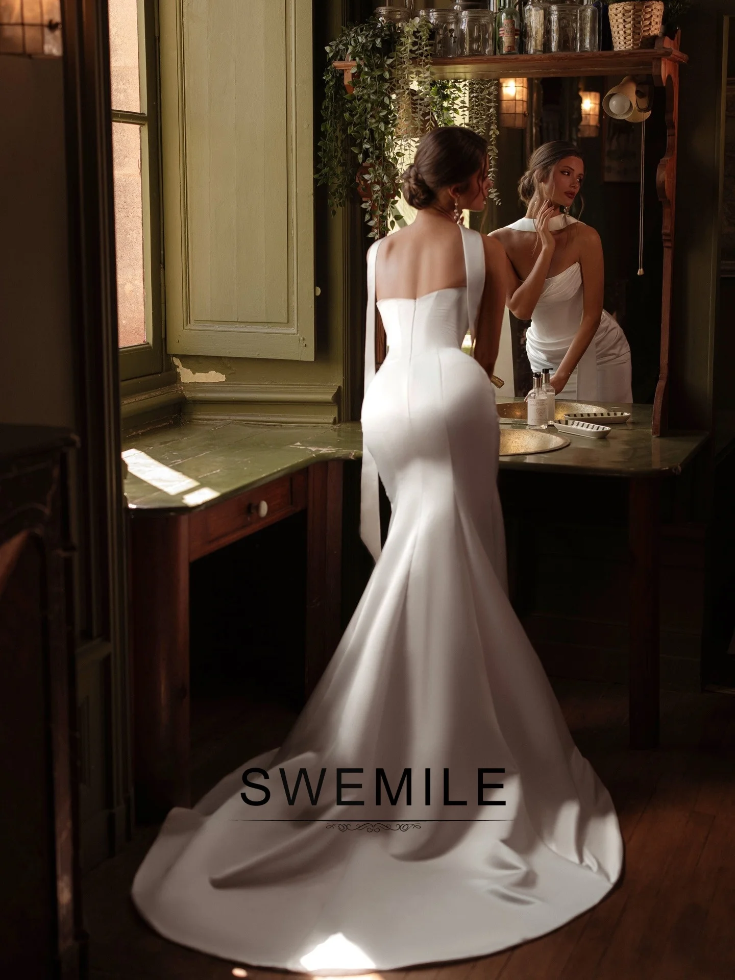 SWEMILE Elegant Pleated Mermaid Sexy Wedding Dress Sleeveless Princess Zipper Bridal Gowns Backless Wedding Gown Customized 2026