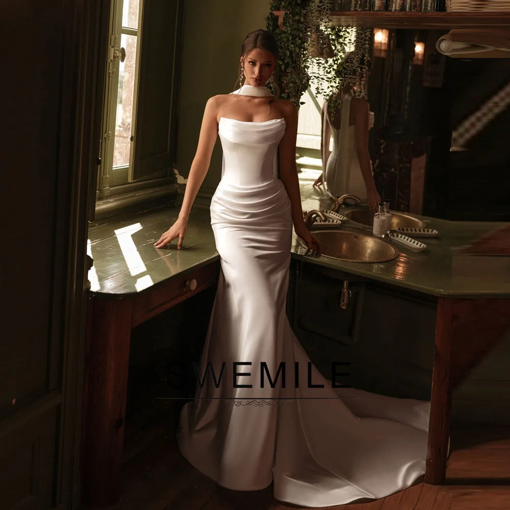 SWEMILE Elegant Pleated Mermaid Sexy Wedding Dress Sleeveless Princess Zipper Bridal Gowns Backless Wedding Gown Customized 2026