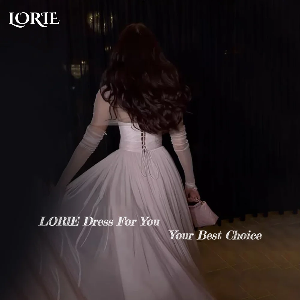 LORIE Pink Mermaid Wedding Dresses Long Sleeve Applique Tulle Party Gowns Square Neck Sweetheart Pleats Prom Gown Customized
