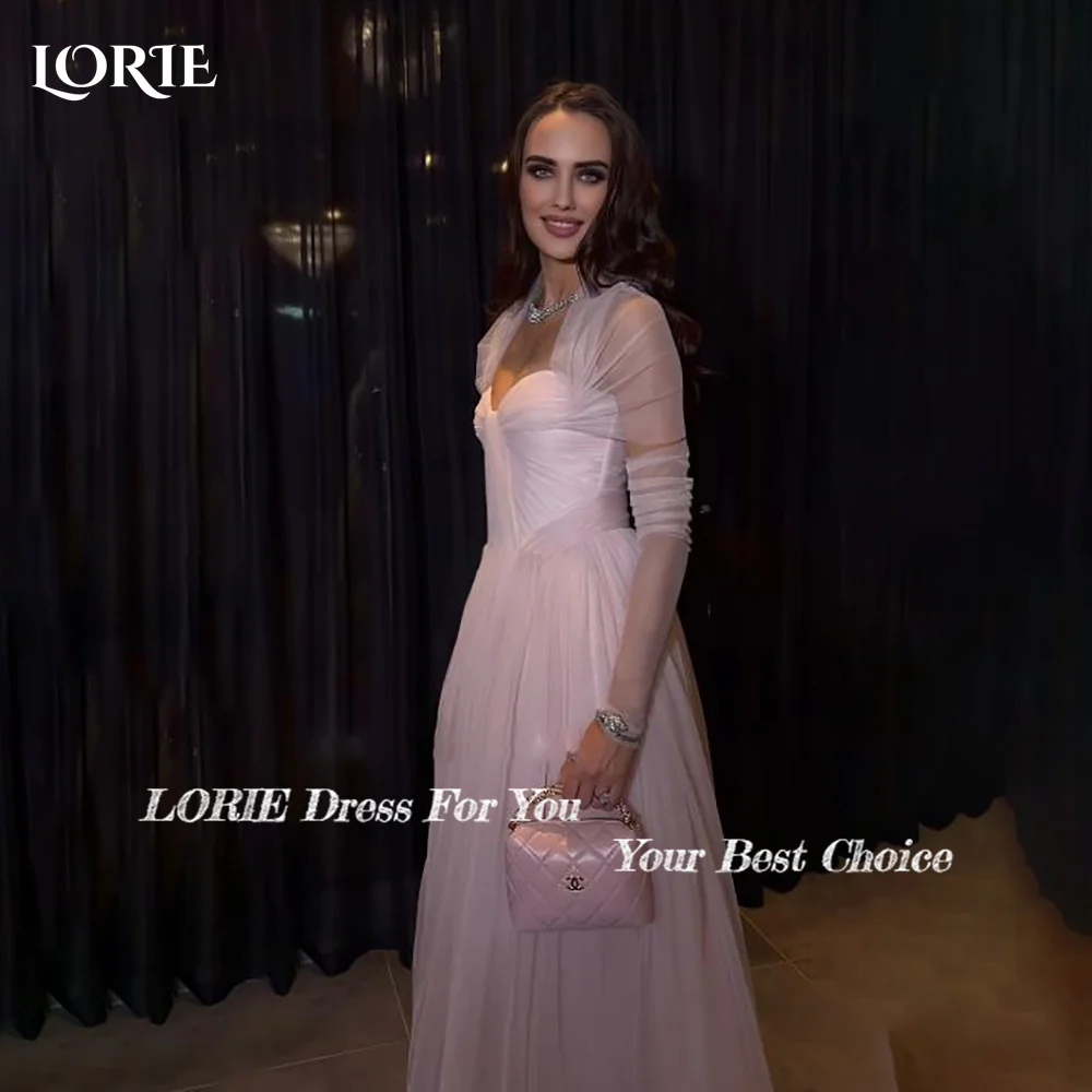 LORIE Pink Mermaid Wedding Dresses Long Sleeve Applique Tulle Party Gowns Square Neck Sweetheart Pleats Prom Gown Customized