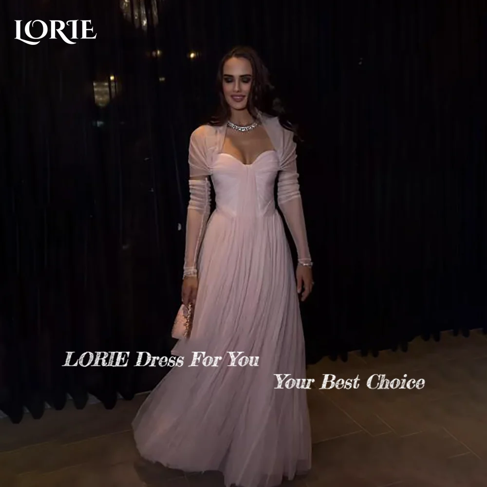 LORIE Pink Mermaid Wedding Dresses Long Sleeve Applique Tulle Party Gowns Square Neck Sweetheart Pleats Prom Gown Customized
