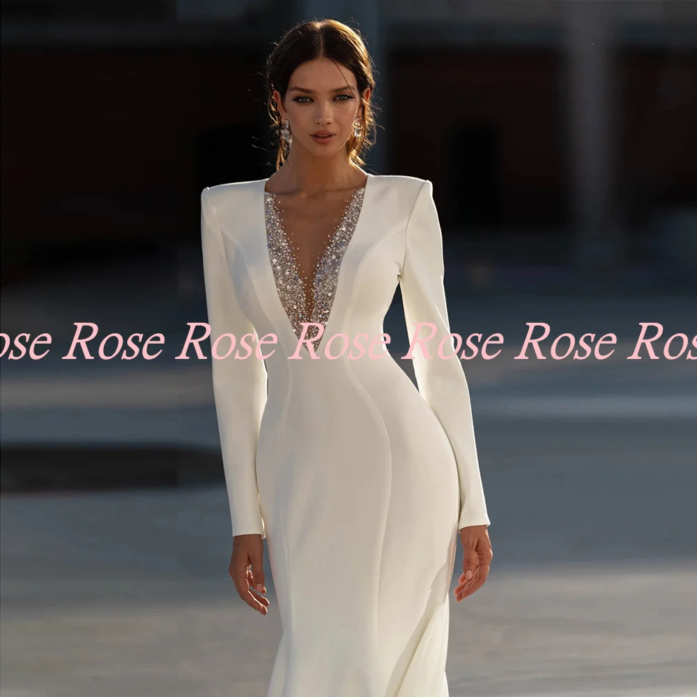 Customized Luxury Bridal Gowns Trumpet Bead Robes De Mariée Long Sleeves Modern Wedding Dress Zipper Back Mermaid Bridal Dresses