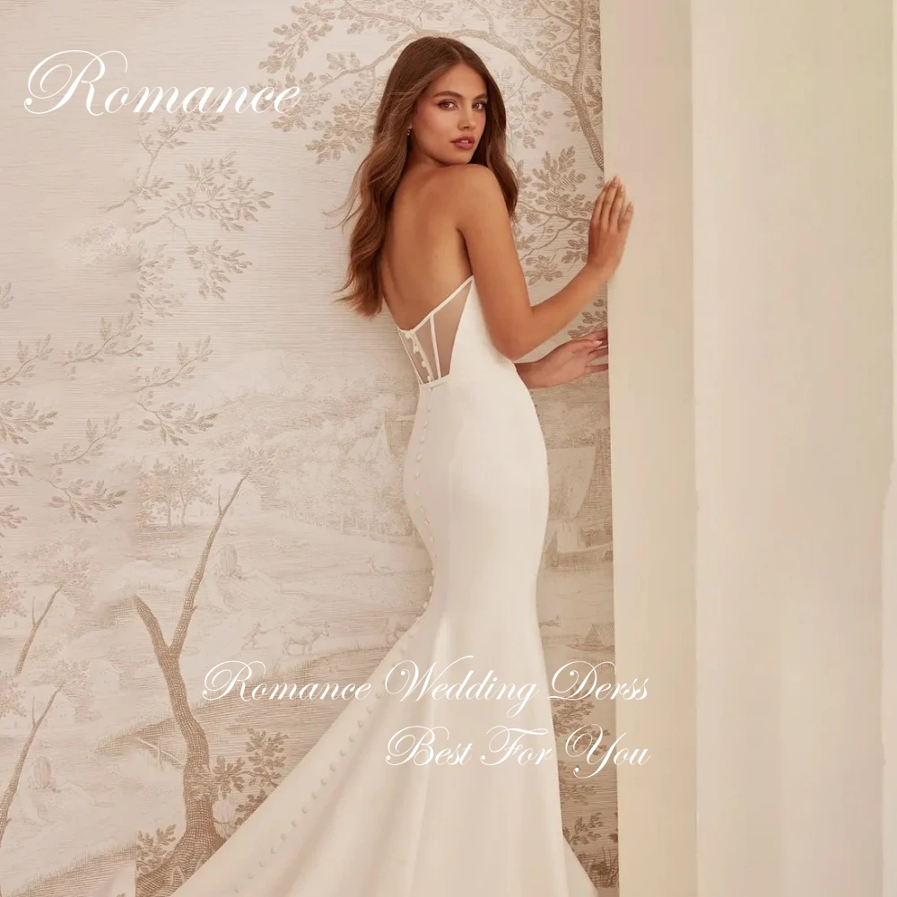 Simple V-Neck Mermaid Wedding Dress Women Sleeveless Open Back Buttons Floor-Length Court Train Vestidos De Novia Customized