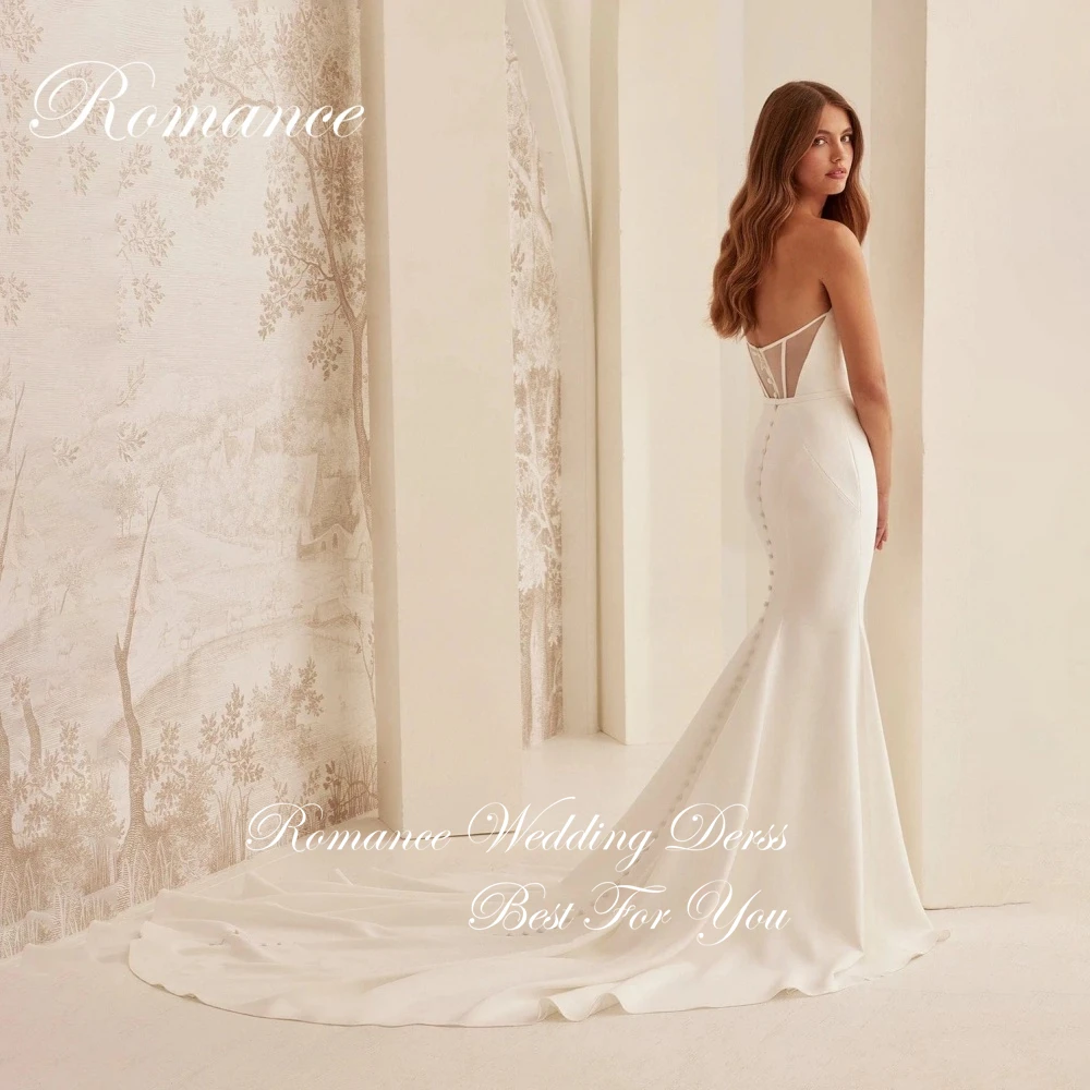 Simple V-Neck Mermaid Wedding Dress Women Sleeveless Open Back Buttons Floor-Length Court Train Vestidos De Novia Customized