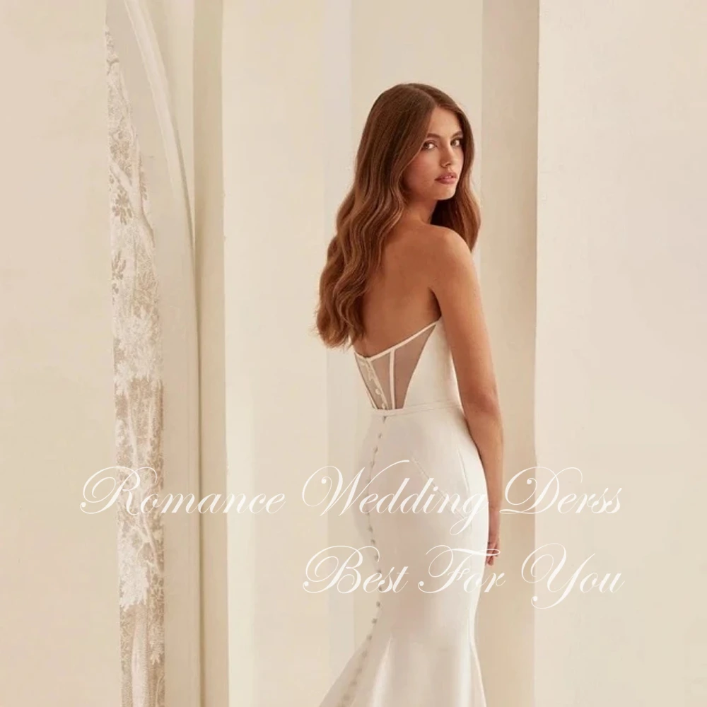 Simple V-Neck Mermaid Wedding Dress Women Sleeveless Open Back Buttons Floor-Length Court Train Vestidos De Novia Customized