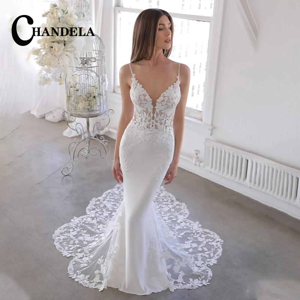 CHANDELA Breathtaking Strapless Wedding Dress Featuring Stunning Lace Appliques and Flowy Bridal Dress Vestidos Customised