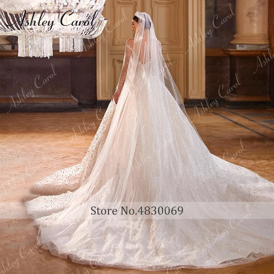 Ashley Carol Luxury Wedding Dresses For Women Real Photos Long Sleeve Princess Sparkling Beaded Bridal Dress Vestidos De Novia