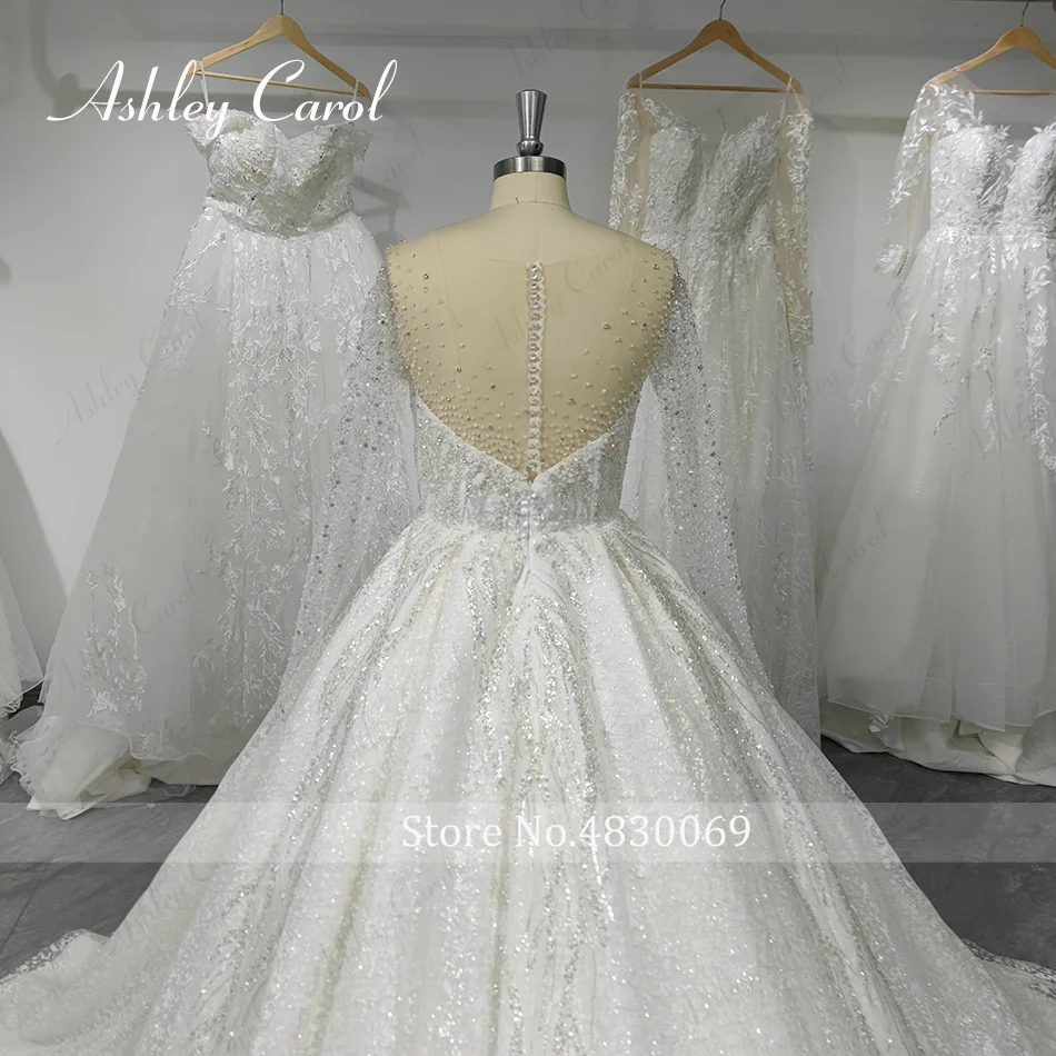 Ashley Carol Luxury Wedding Dresses For Women Real Photos Long Sleeve Princess Sparkling Beaded Bridal Dress Vestidos De Novia