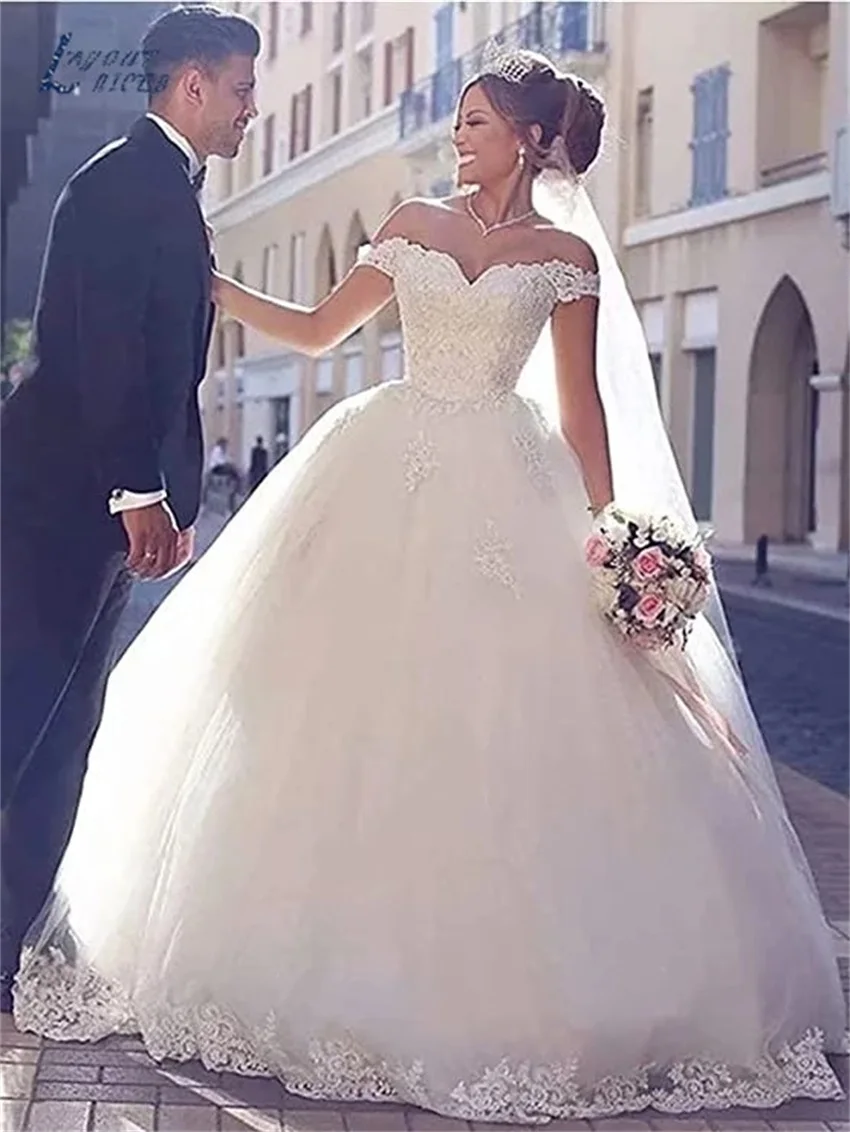 Customized 2025 Elegant Lace Appliques Ball Gown Off The Shoulder Robe De Mariée Sweetheart Bridal Wedding Dresses For Women