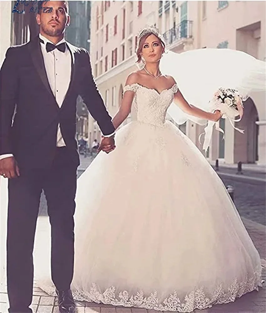 Customized 2025 Elegant Lace Appliques Ball Gown Off The Shoulder Robe De Mariée Sweetheart Bridal Wedding Dresses For Women