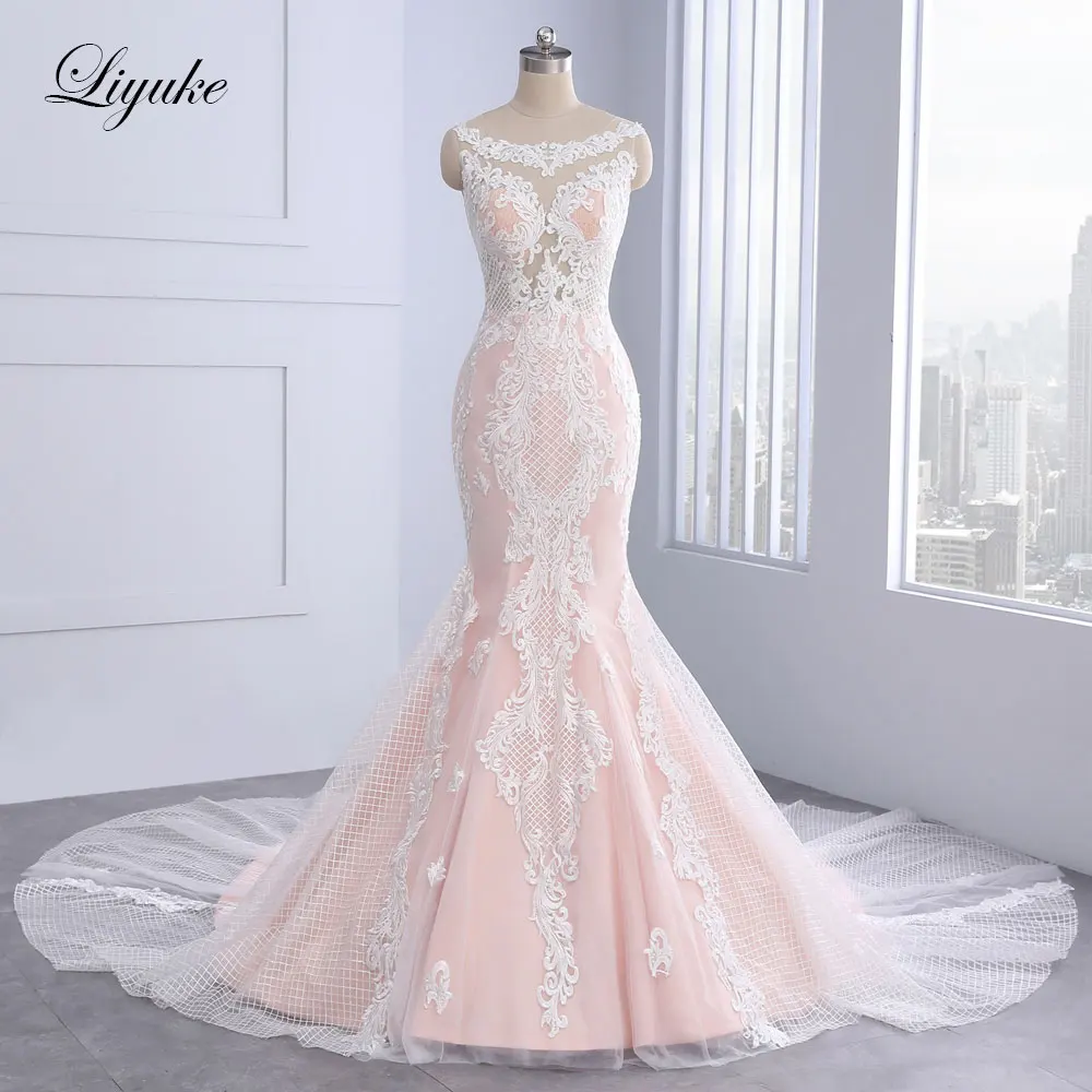 Liyuke Custom Made Luxury Embroidery Mermaid Wedding Dresses Robe De Marriage Removable Train 2 In 1 Lace Trumpet Bridal Gowns