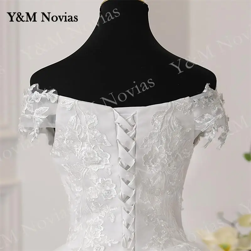 Y&M Novias Off Shoulder Plus Size Vestido De Noiva 2026 New Wedding Dress Train or Floor Customized Large Bridal Tulle Mariage