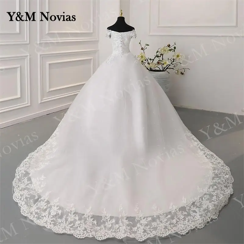 Y&M Novias Off Shoulder Plus Size Vestido De Noiva 2026 New Wedding Dress Train or Floor Customized Large Bridal Tulle Mariage