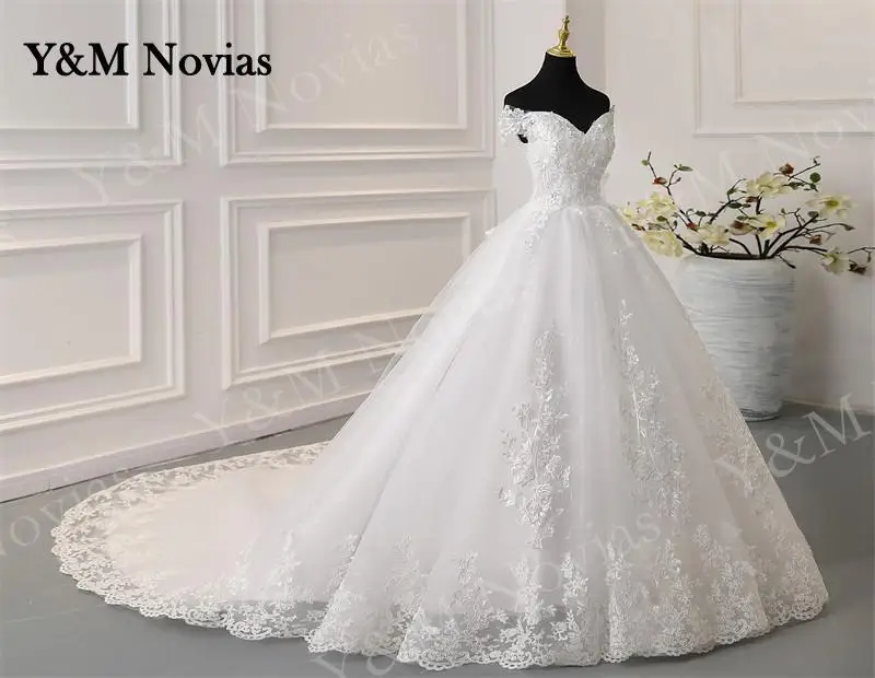Y&M Novias Off Shoulder Plus Size Vestido De Noiva 2026 New Wedding Dress Train or Floor Customized Large Bridal Tulle Mariage