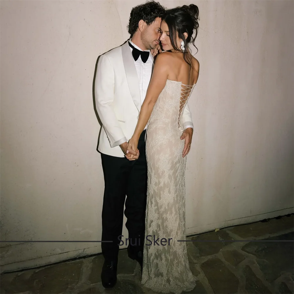 Luxury Lace Sheath Wedding Dress Charming Beaded Strapless Customize For Sophisticated Celebration Party Gown Robe De Mariée