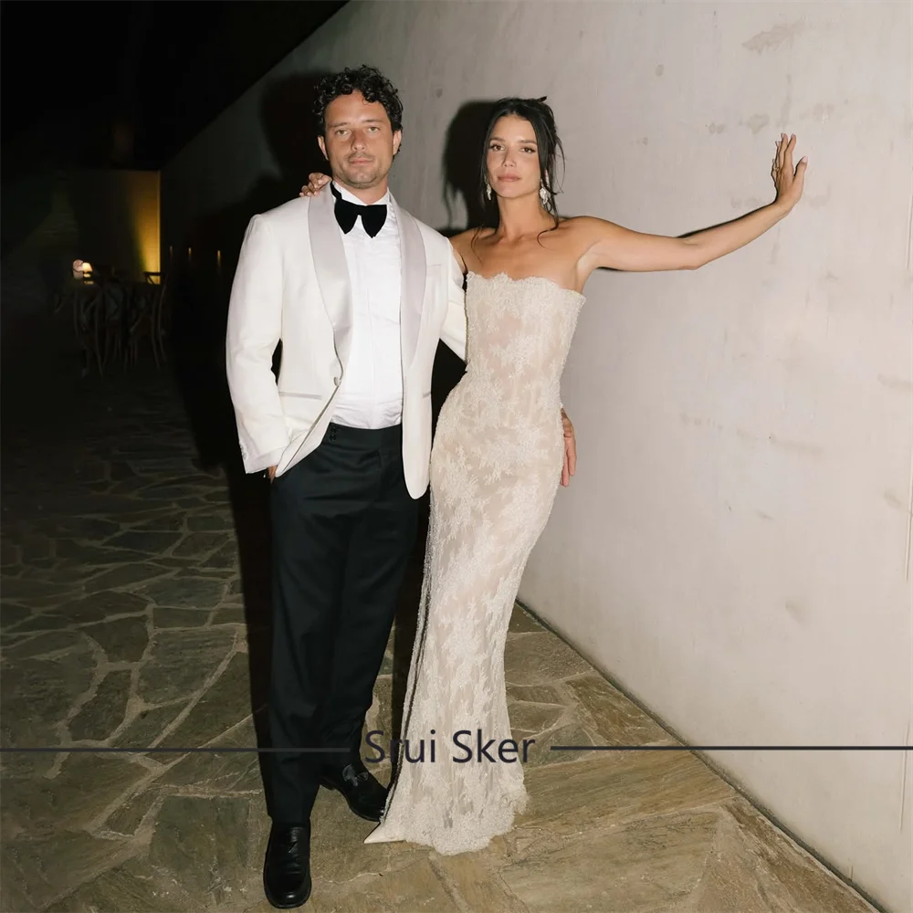 Luxury Lace Sheath Wedding Dress Charming Beaded Strapless Customize For Sophisticated Celebration Party Gown Robe De Mariée