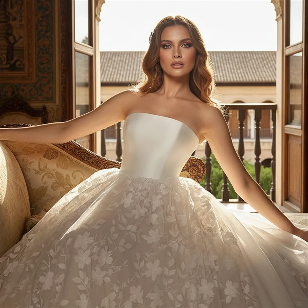 Rebecca Customized Strapless Lace-Up A-Line Wedding Dress Detachable Shawl Vestidos De Novia Ankle-Length Vestido De Novia Boda