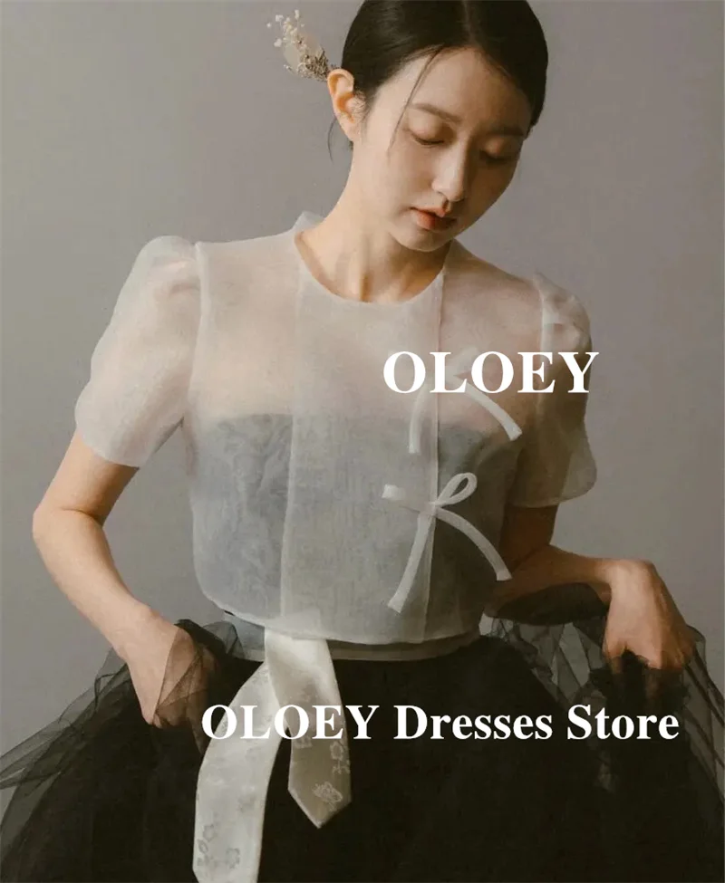 OLOEY Vintage 2 pcs Black And White Wedding Dresses Korea Photo shoot Hanbok Soft Tulle Bride Gowns Customized Formal Occasion