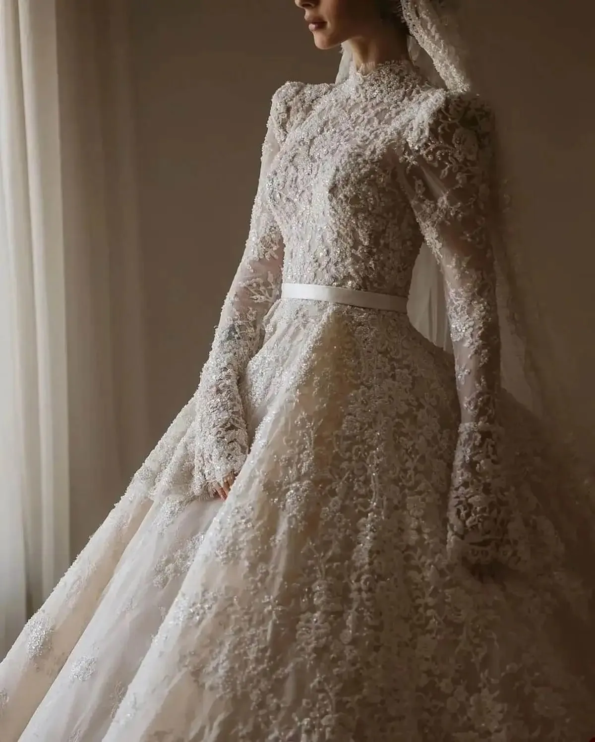 Custom 2026 New Holy High Neck Print Wedding Dress Classic A-Line Floor Length Lace Princess Ball Gowns Vestido De Novia
