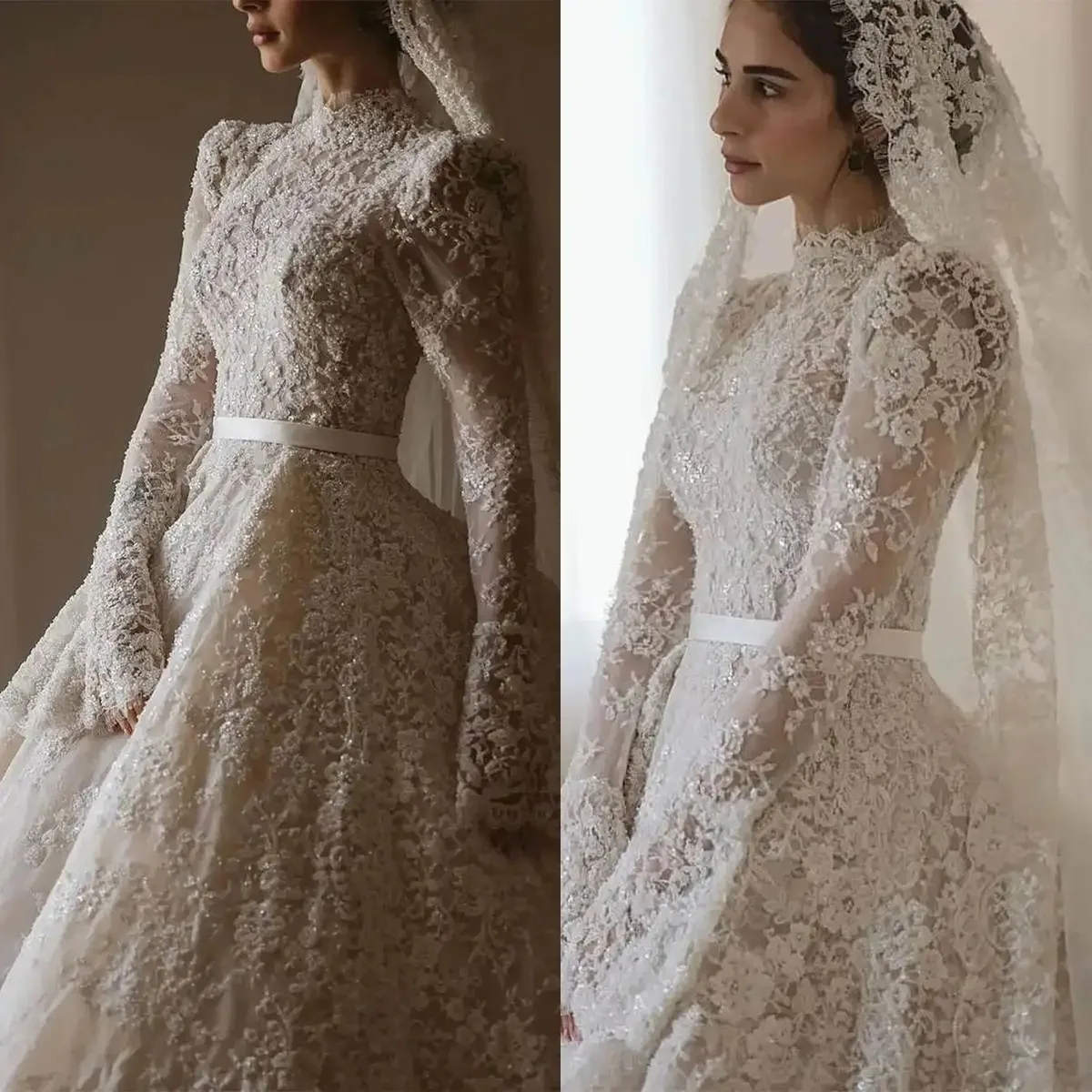 Custom 2026 New Holy High Neck Print Wedding Dress Classic A-Line Floor Length Lace Princess Ball Gowns Vestido De Novia
