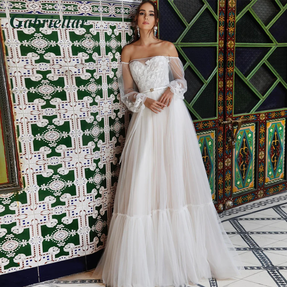 Gabriellar Attractive Strapless Wedding Dress for Bride A-line Satin Lace Appliques Chapel Train Vestidos De Novia Customized