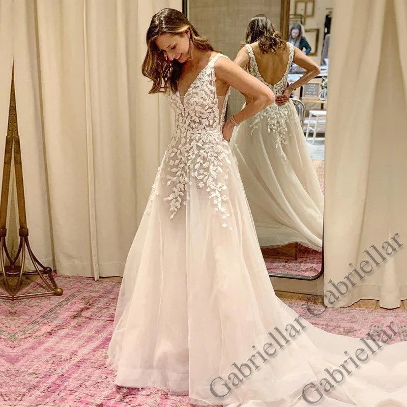 Gabriellar Attractive Strapless Wedding Dress for Bride A-line Satin Lace Appliques Chapel Train Vestidos De Novia Customized