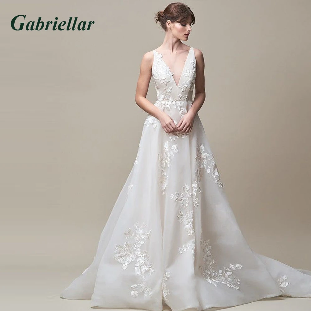 Gabriellar Attractive Strapless Wedding Dress for Bride A-line Satin Lace Appliques Chapel Train Vestidos De Novia Customized