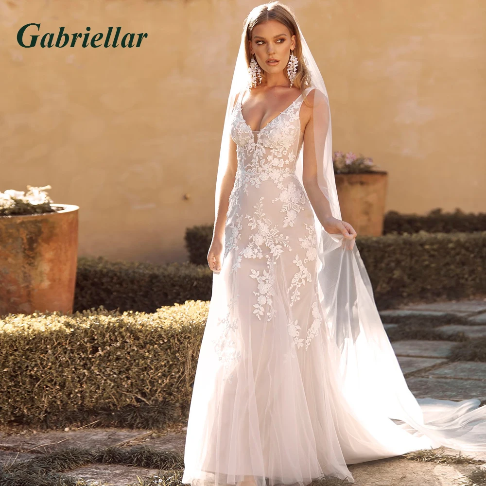 Gabriellar Attractive Strapless Wedding Dress for Bride A-line Satin Lace Appliques Chapel Train Vestidos De Novia Customized