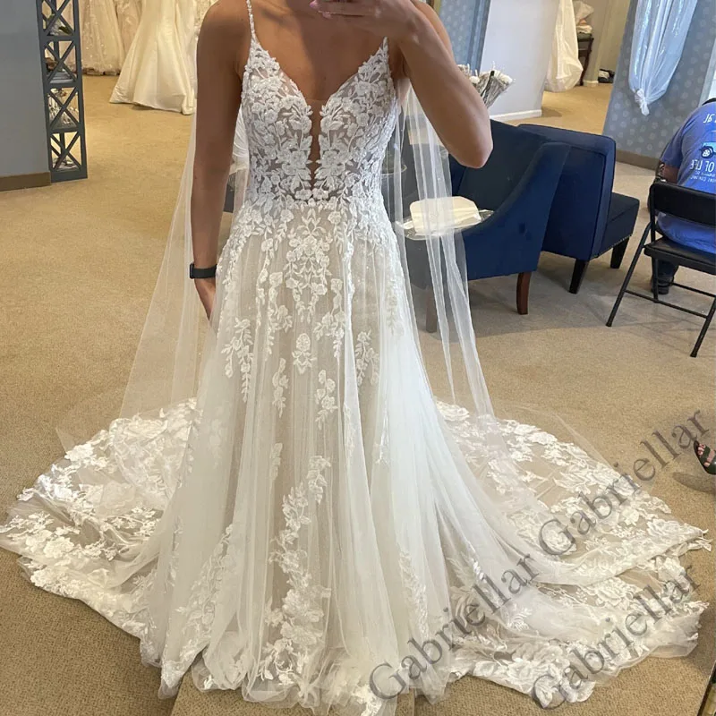 Gabriellar Attractive Strapless Wedding Dress for Bride A-line Satin Lace Appliques Chapel Train Vestidos De Novia Customized