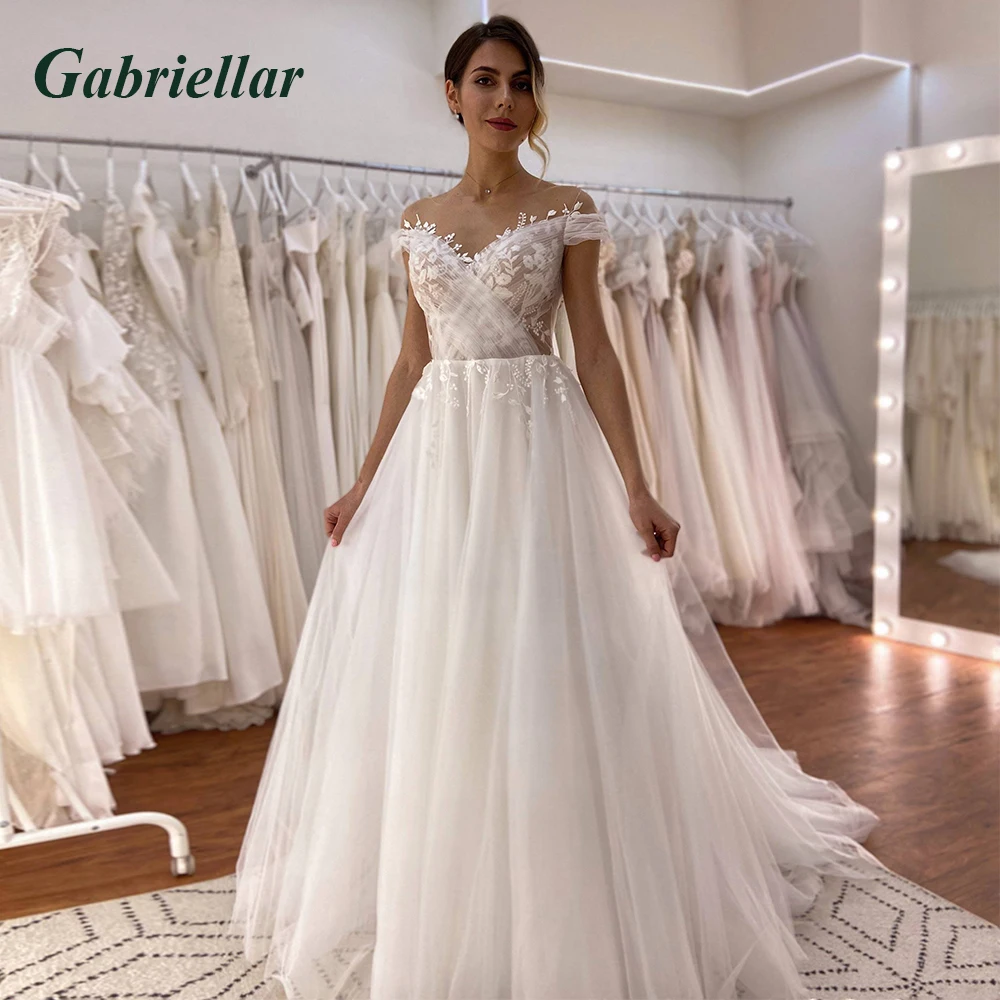 Gabriellar Attractive Strapless Wedding Dress for Bride A-line Satin Lace Appliques Chapel Train Vestidos De Novia Customized