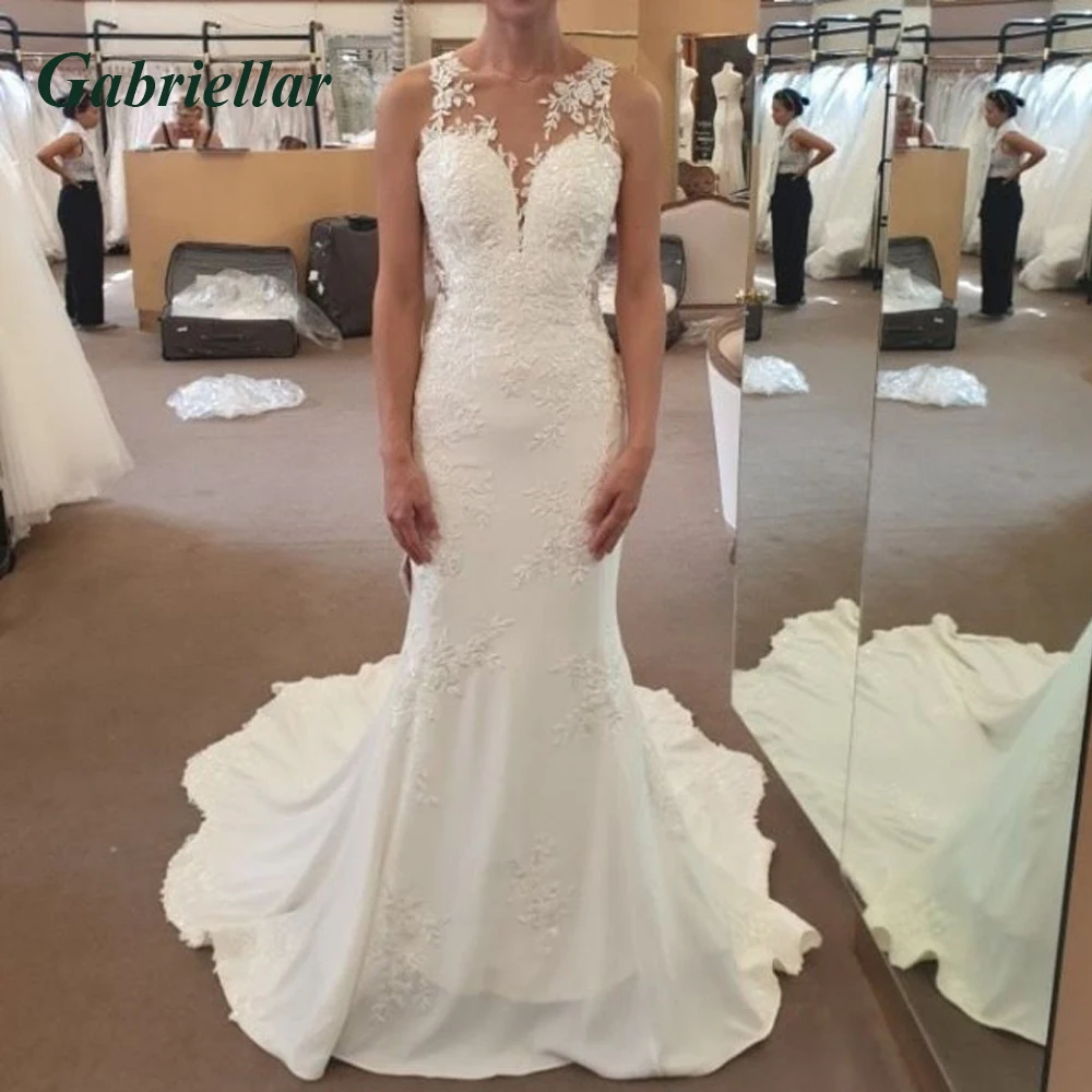 Gabriellar Attractive Strapless Wedding Dress for Bride A-line Satin Lace Appliques Chapel Train Vestidos De Novia Customized