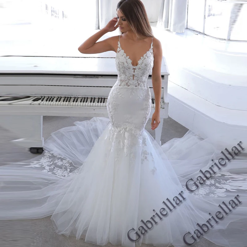 Gabriellar Attractive Strapless Wedding Dress for Bride A-line Satin Lace Appliques Chapel Train Vestidos De Novia Customized