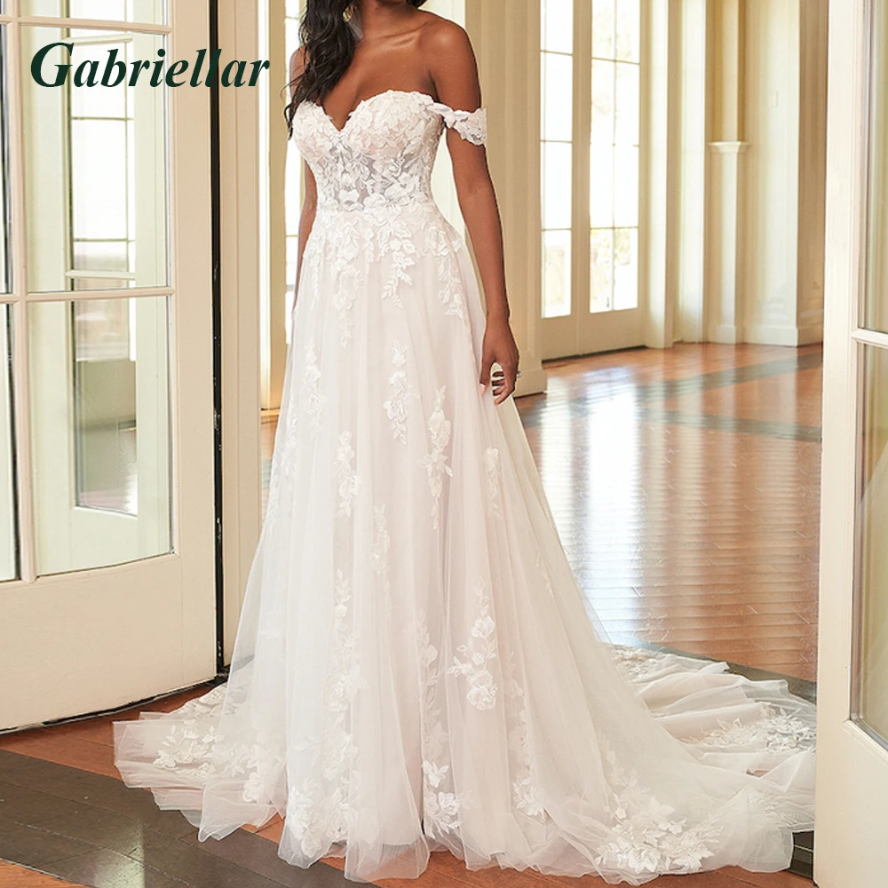 Gabriellar Attractive Strapless Wedding Dress for Bride A-line Satin Lace Appliques Chapel Train Vestidos De Novia Customized