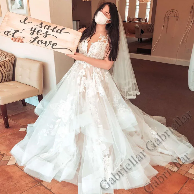 Gabriellar Attractive Strapless Wedding Dress for Bride A-line Satin Lace Appliques Chapel Train Vestidos De Novia Customized