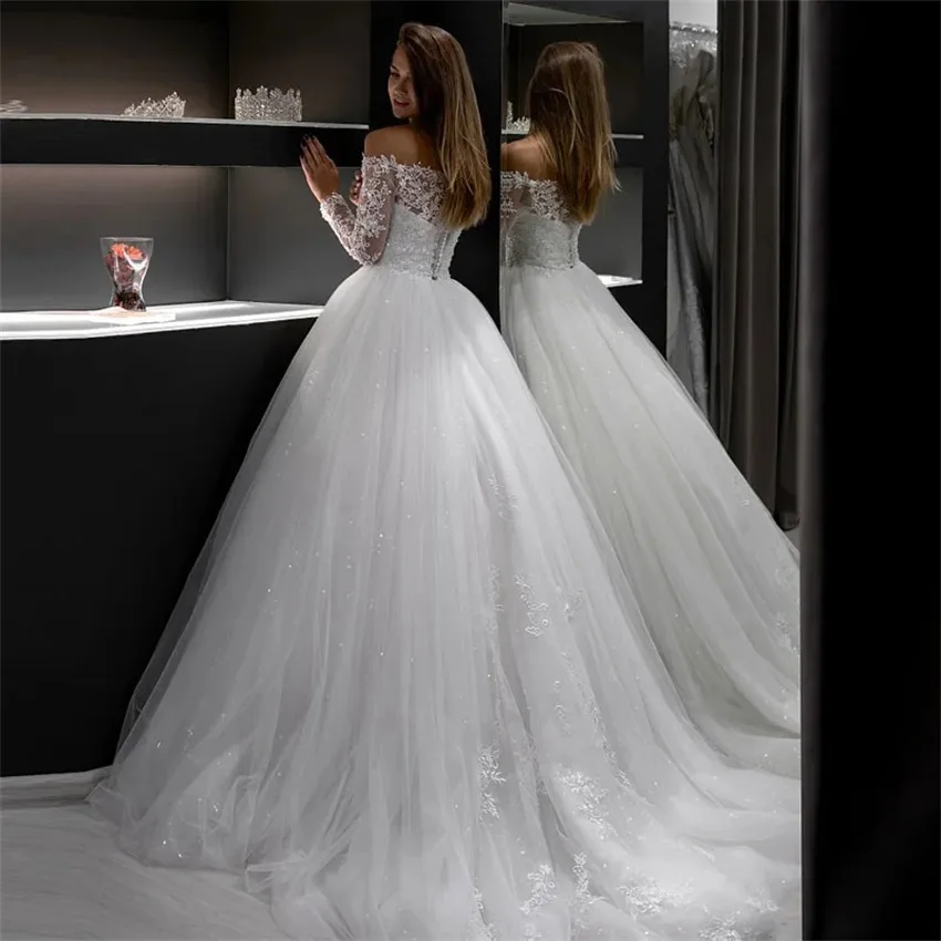 Customized Sparkly Sequins Wedding Dresses Sweetheart Long Sleeves Bridal Gowns Princess A Line Bride Dress Vestido De Novia