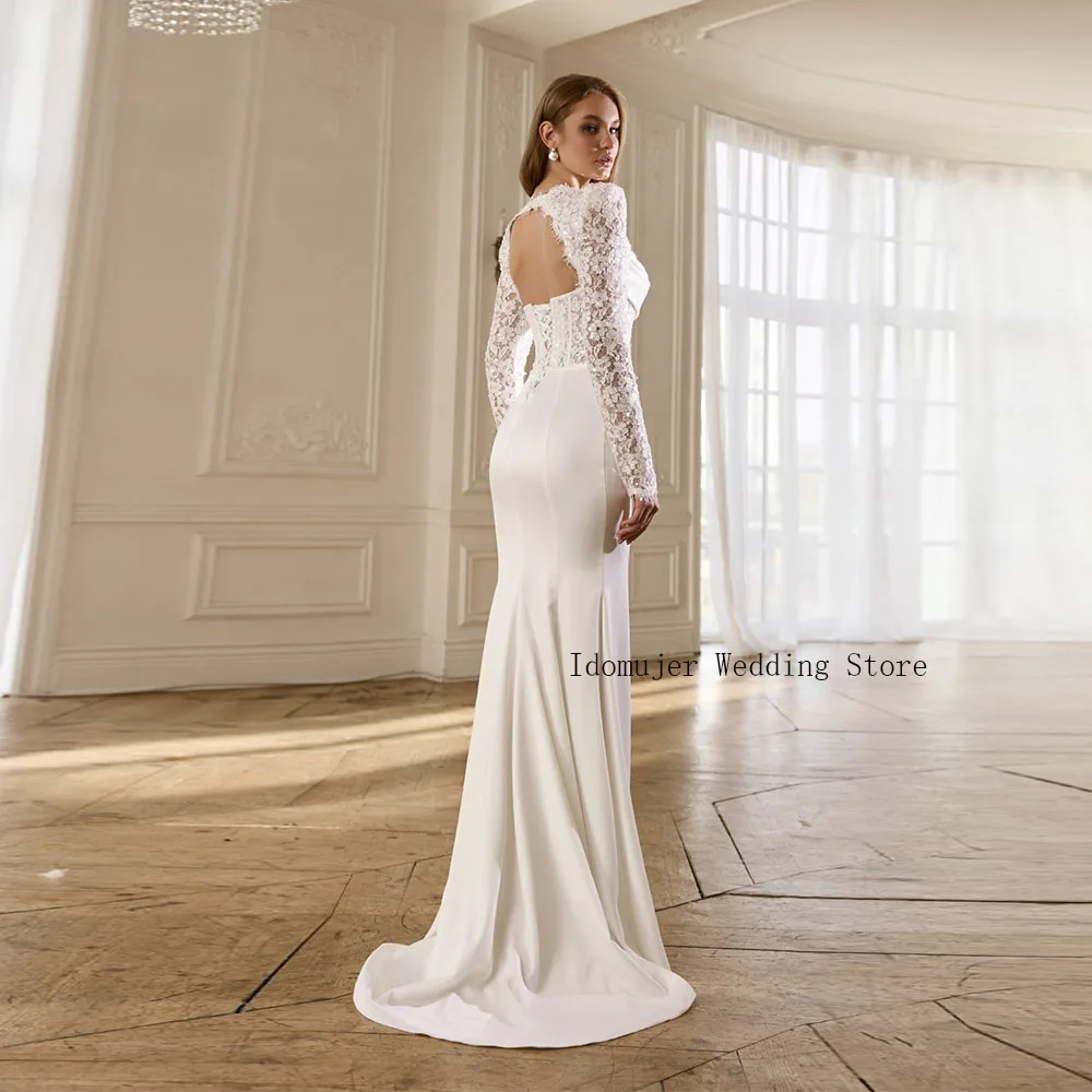 Customized Unique Mermaid Wedding Dress Sweetheart Long Sleeves Pleat Sequined Lace Trumpet Bridal Gown Robes De Mariée
