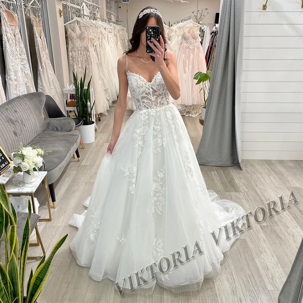 VIKTORIA Vintage Backless Wedding Dresses For Woman Spaghetti Straps Lace Appliques Vestido De Casamento Personalized Customized
