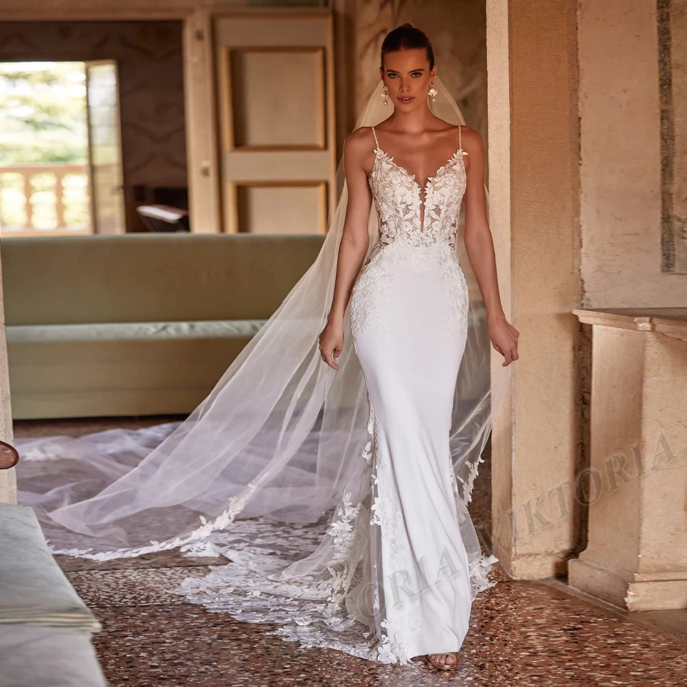 VIKTORIA Vintage Backless Wedding Dresses For Woman Spaghetti Straps Lace Appliques Vestido De Casamento Personalized Customized