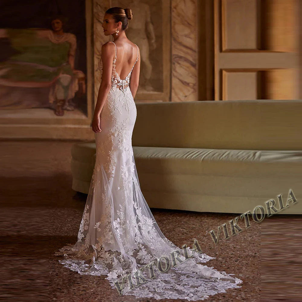 VIKTORIA Vintage Backless Wedding Dresses For Woman Spaghetti Straps Lace Appliques Vestido De Casamento Personalized Customized