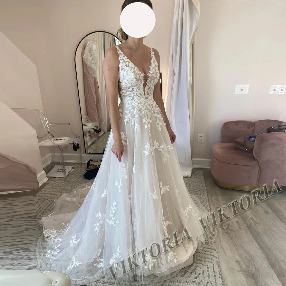 VIKTORIA Vintage Backless Wedding Dresses For Woman Spaghetti Straps Lace Appliques Vestido De Casamento Personalized Customized
