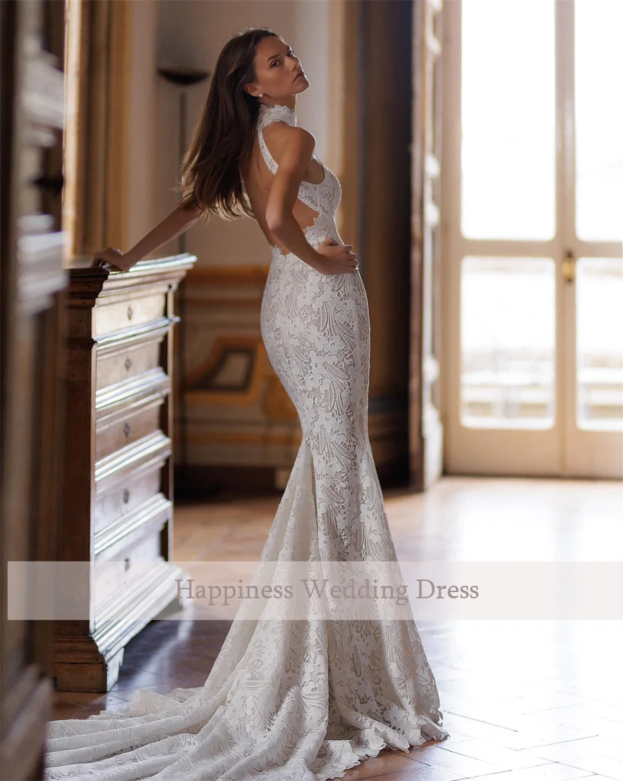 Customized Halter Neck Sleeveless High Quality Lace Mermaid Wedding Dress Backless Zipper Custom Bridal Gowns Vestido De Novia