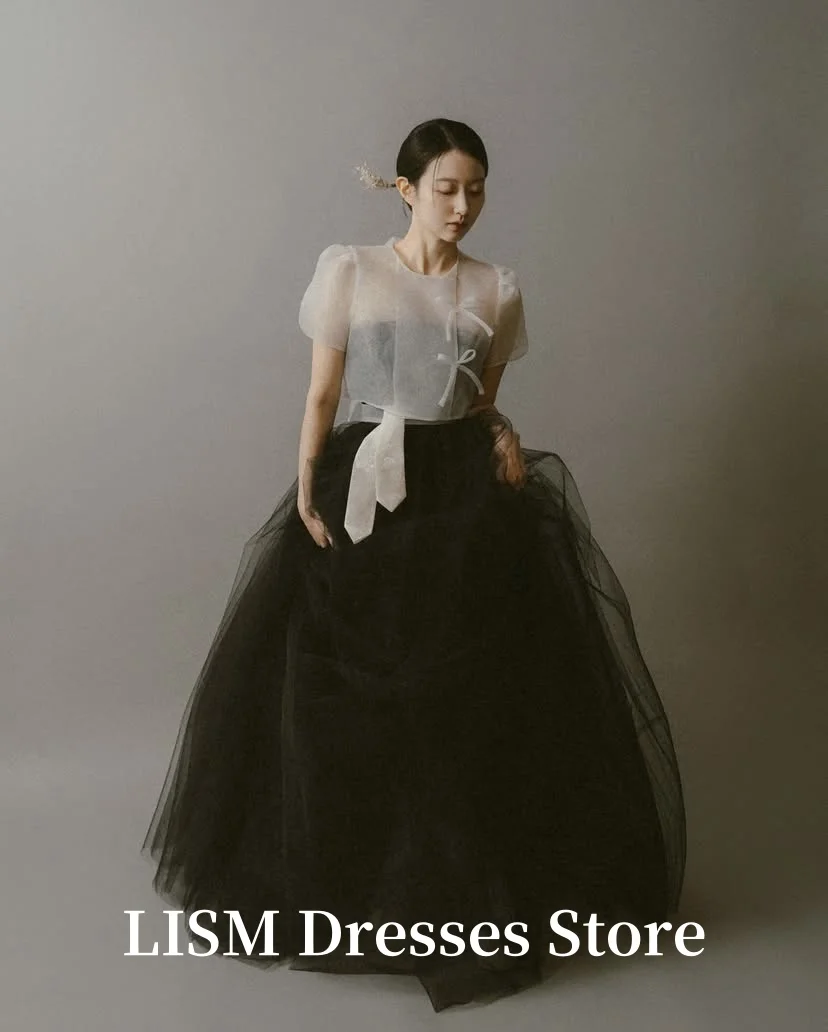 LISM Vintage A-Line Korea Wedding Dresses Photo Shoot Soft Tulle O-Neck Floor Length Evening Gowns웨딩드레스Customized Corsets