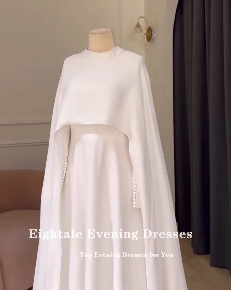 Eightale Arabic Wedding Dresses Long Cap Sleeves A-Line O-Neck Muslim Simple White Ivory Customized Bridal Gowns
