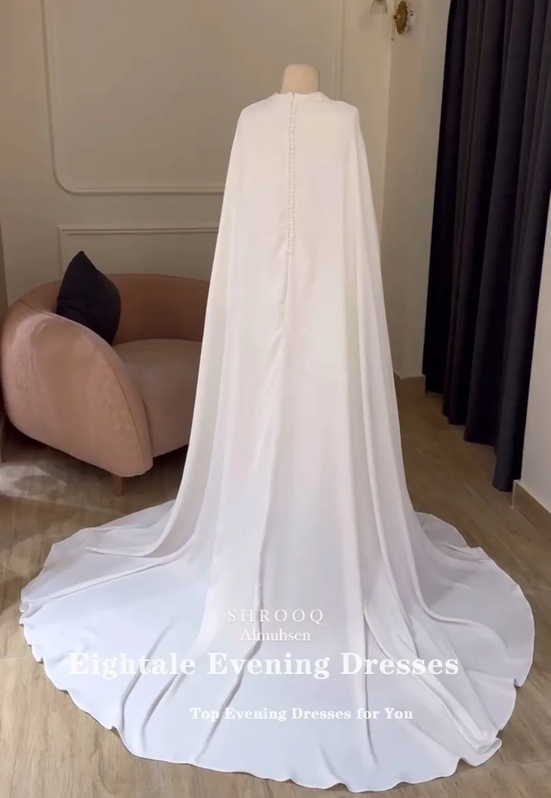 Eightale Arabic Wedding Dresses Long Cap Sleeves A-Line O-Neck Muslim Simple White Ivory Customized Bridal Gowns